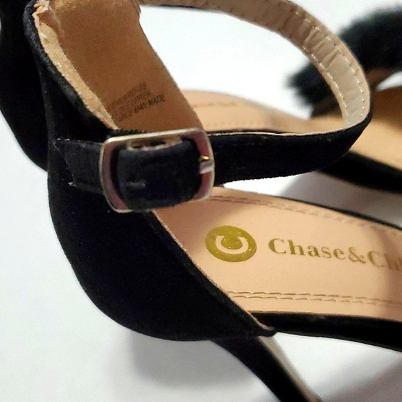 Chase & Chloe Edward Black Fluffy Fuzzy Party Evening Heels 7 - Picture 6 of 12
